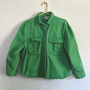 If it were me | Washed Denim Snap Front Field Jacket | Green | XS oversized